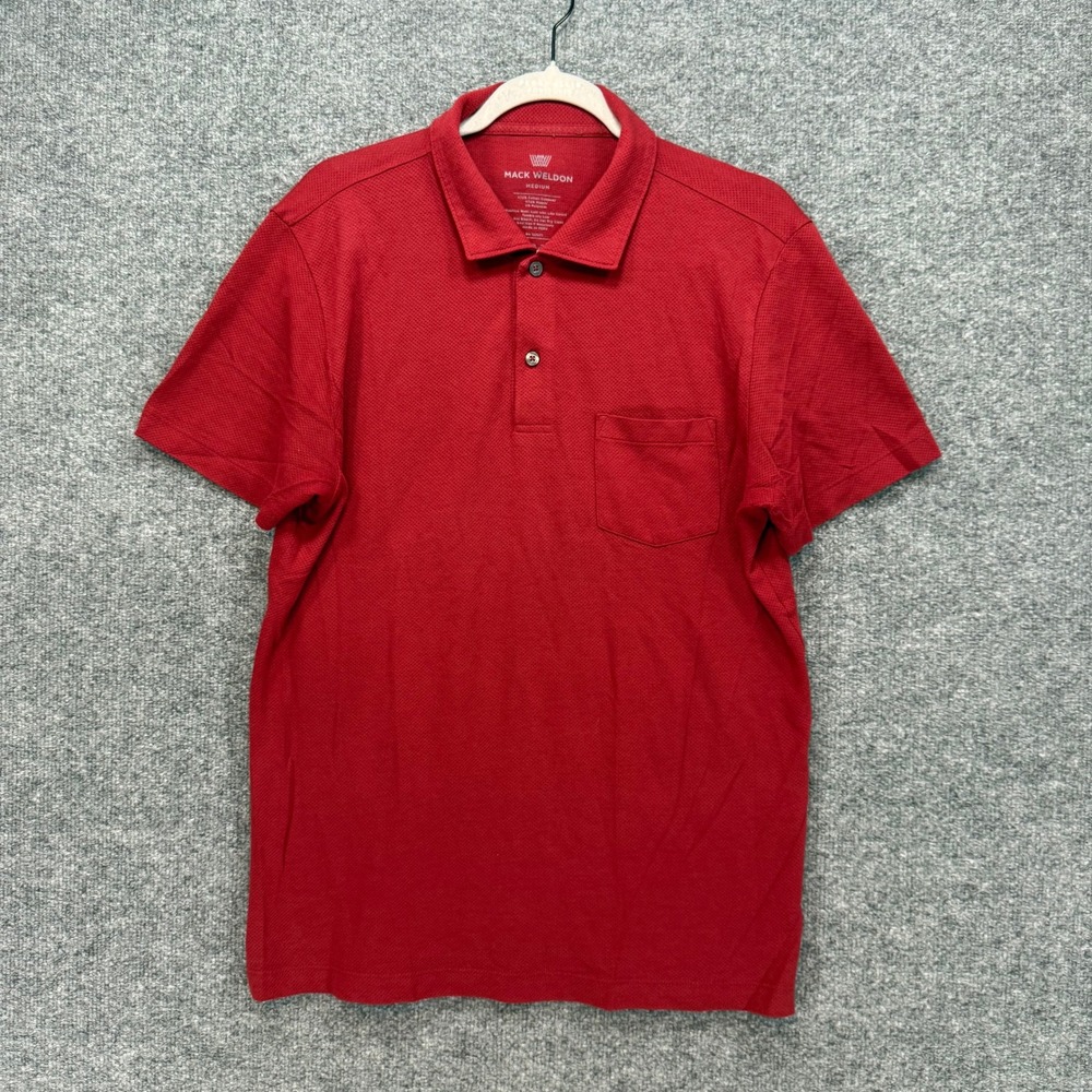 Mack Weldon Polo Shirt Mens Medium Red Chest Pocket‎ Micro Pique Short Sleeve